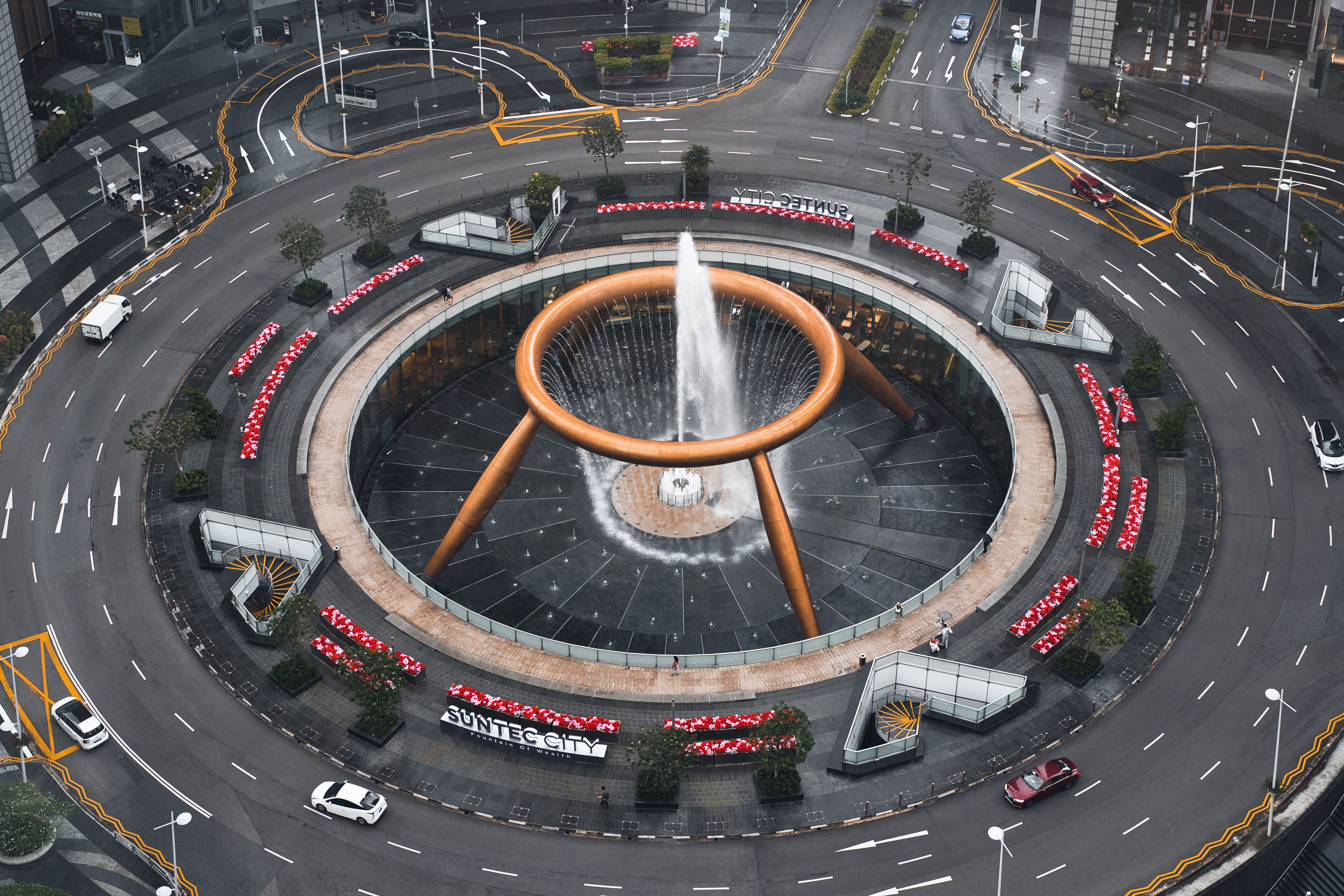 Aerial view of a Singapore roundabout